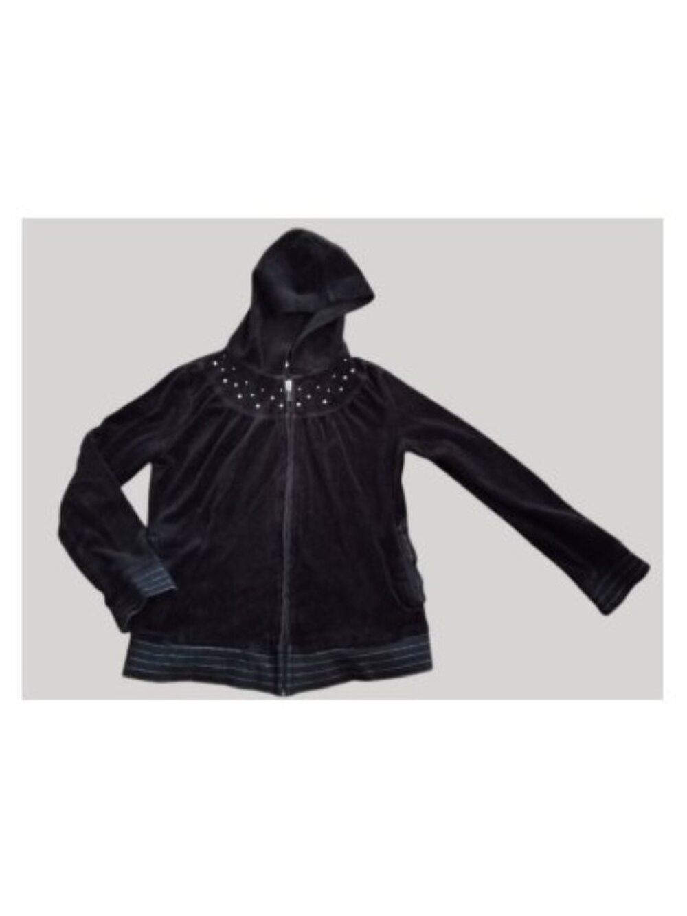CIRCO Black Velour Hooded Zip Front Jacket Rhinestone Accents Girls Size 7-8